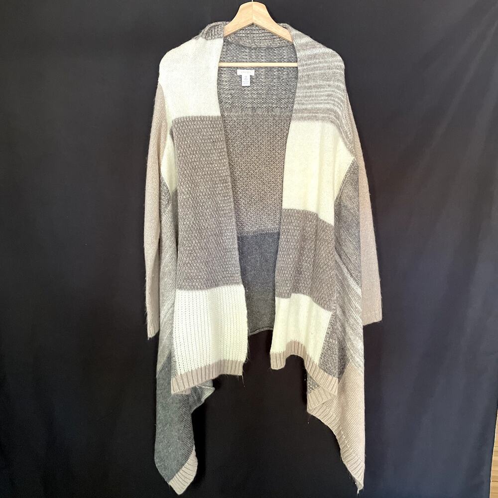 Chico's gray white colorblock asymetrical sweater cardigan women's size L